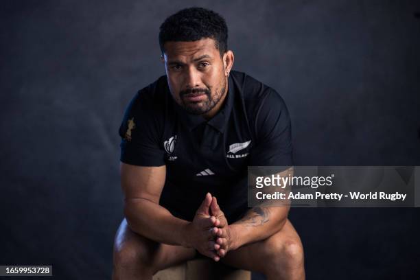 Ardie Savea of New Zealand poses for a portrait during the New Zealand Rugby World Cup 2023 Squad photocall on September 02, 2023 in Lyon, France.
