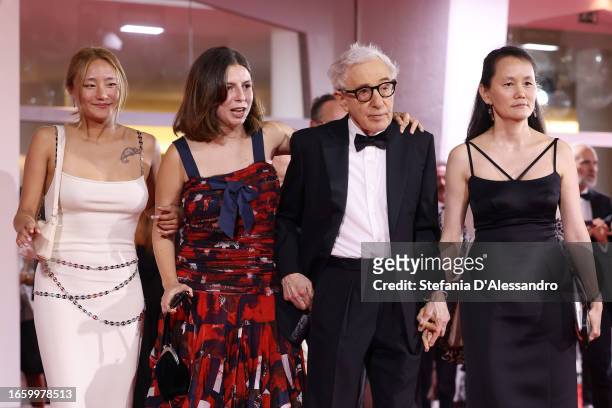 Bechet Allen, Manzie Tio Allen, Woody Allen, Soon-Yi Previn attend a red carpet for the movie "Coup De Chance" at the 80th Venice International Film...