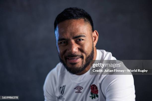 Manu Tuilagi of England poses for a portrait during the England Rugby World Cup 2023 Squad photocall on September 02, 2023 in Le Touquet-Paris-Plage,...