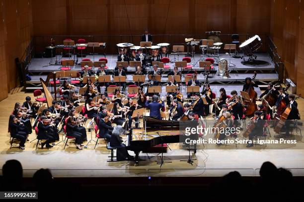 Pianist Martha Argerich performs with the Peace Orchestra Project during Bologna Festival at Manzoni Theater on September 04, 2023 in Bologna, Italy.