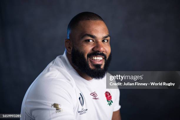 Kyle Sinckler of England poses for a portrait during the England Rugby World Cup 2023 Squad photocall on September 02, 2023 in Le...