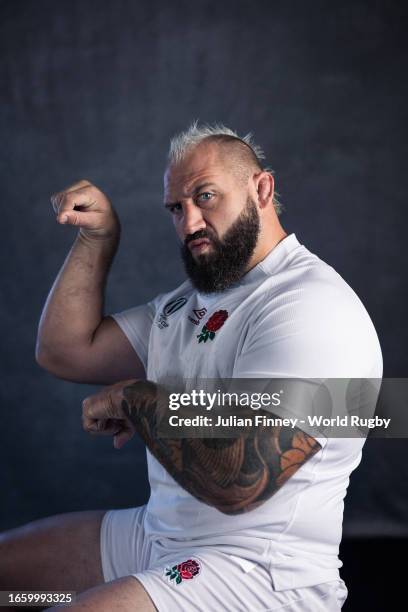 Joe Marler of England poses for a portrait during the England Rugby World Cup 2023 Squad photocall on September 02, 2023 in Le Touquet-Paris-Plage,...