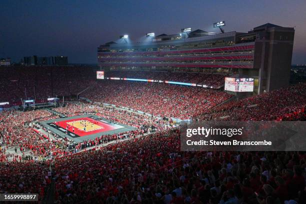General view of the stadium during the match between the Nebraska Cornhuskers and the Omaha Mavericks at Memorial Stadium on August 30, 2023 in...