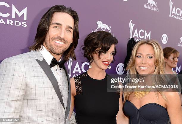 Singers Jake Owen, Lacey Owen and Sheryl Crow attend the 48th Annual Academy of Country Music Awards at the MGM Grand Garden Arena on April 7, 2013...