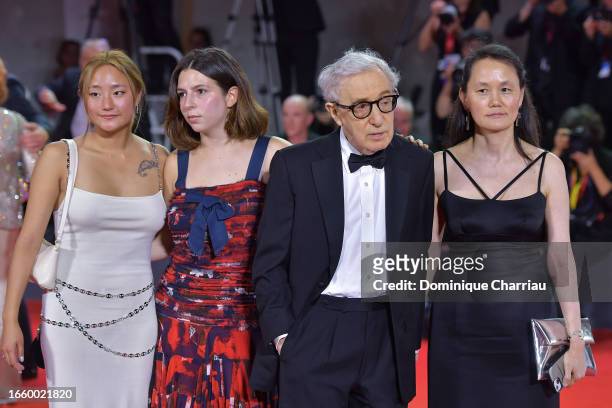 Bechet Allen, Manzie Tio Allen, Woody Allen, Soon-Yi Previn attends a red carpet for the movie "Coup De Chance" at the 80th Venice International Film...