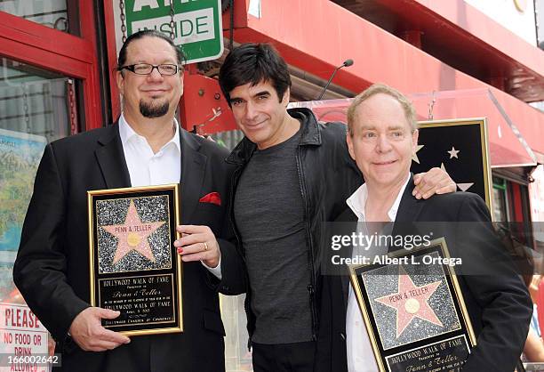 Magicians Penn & Teller and David Copperfield at the Penn & Teller Star ceremony on the Hollywood Walk Of Fame held on April 5, 2013 in Hollywood,...