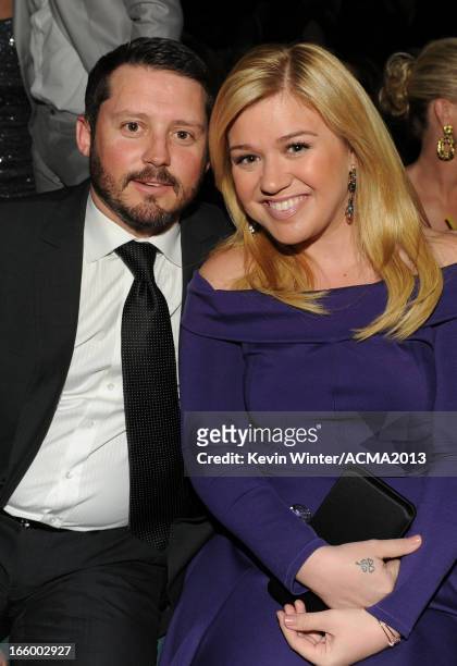 Singer Kelly Clarkson and Brandon Blackstock in the audience during the 48th Annual Academy of Country Music Awards at the MGM Grand Garden Arena on...