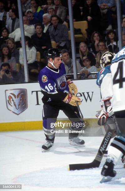 Brett Hull of the Western Conference and the St. Louis Blues skates on the ice during the 1996 46th NHL All-Star Game against the Eastern Conference...