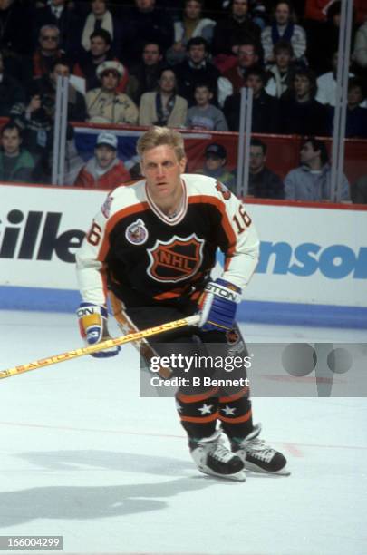 Brett Hull of the Campbell Conference and the St. Louis Blues skates on ice during the 1993 44th NHL All-Star Game against the Wales Conference on...