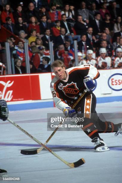 Brett Hull of the Campbell Conference and the St. Louis Blues skates on ice during the 1993 44th NHL All-Star Game against the Wales Conference on...