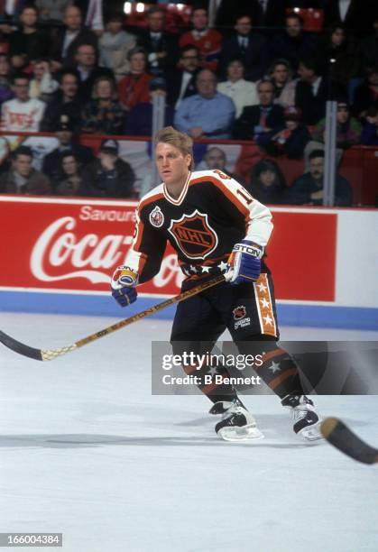 Brett Hull of the Campbell Conference and the St. Louis Blues skates on the ice during the 1993 44th NHL All-Star Game against the Wales Conference...