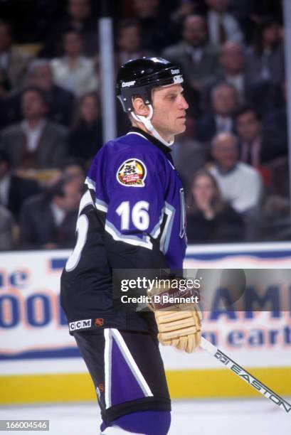 Brett Hull of the Western Conference and the St. Louis Blues skates on the ice during the 1996 46th NHL All-Star Game against the Eastern Conference...