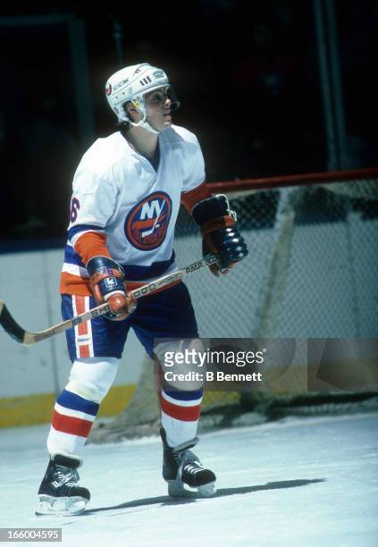 Pat Lafontaine of the New York Islanders skates on the ice during an NHL game in March, 1984 at the Nassau Coliseum in Uniondale, New York.