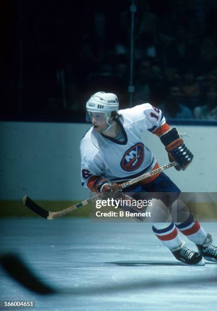 Pat Lafontaine of the New York Islanders skates on the ice during the 1984 Stanley Cup Finals against the Edmonton Oilers in May, 1984 at the Nassau...