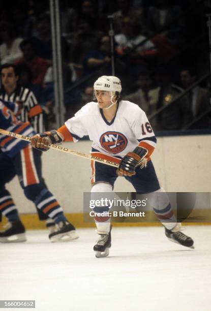 Pat Lafontaine of the New York Islanders skates on the ice during the 1984 Stanley Cup Finals against the Edmonton Oilers in May, 1984 at the Nassau...