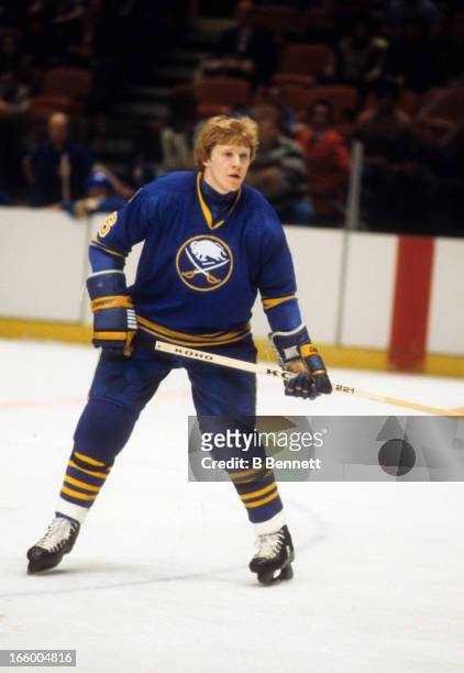 Jim Schoenfeld of the Buffalo Sabres skates on the ice during an NHL game against the New York Rangers on December 20, 1978 at the Madison Square...