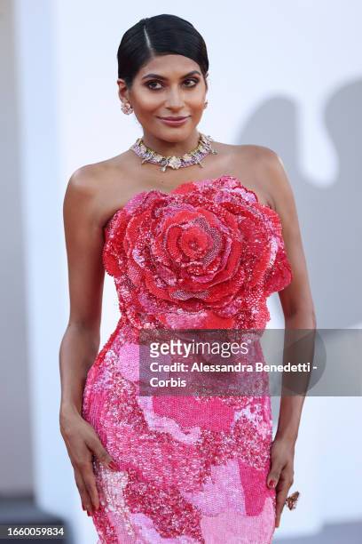 Farhana Bodi attends a red carpet for the movie "Priscilla" at the 80th Venice International Film Festival on September 04, 2023 in Venice, Italy.