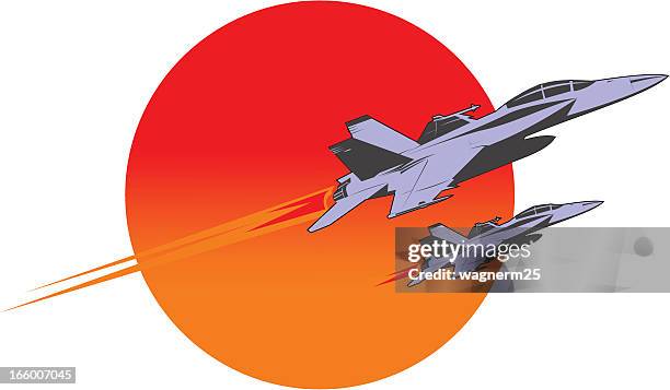 illustrations, cliparts, dessins animés et icônes de f - 18 hornet volant ultra du soleil - avion de chasse