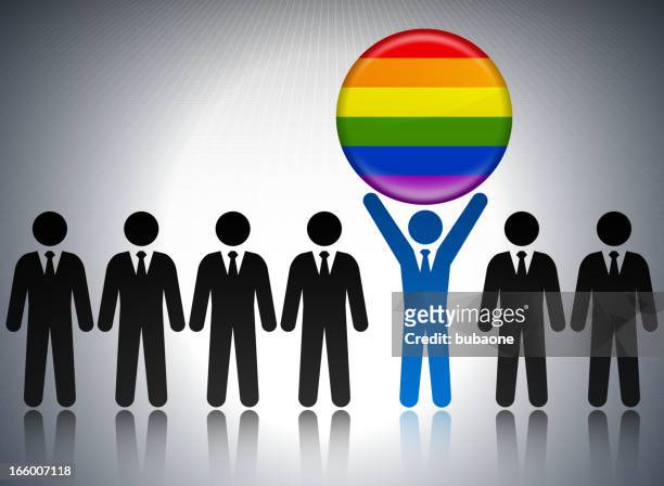lgbt flag button with business concept stick figures - governor stock illustrations