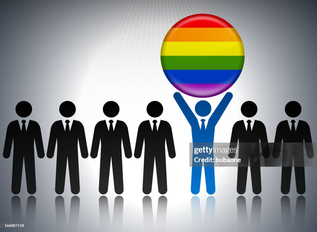 LGBT Flag Button with Business Concept Stick Figures