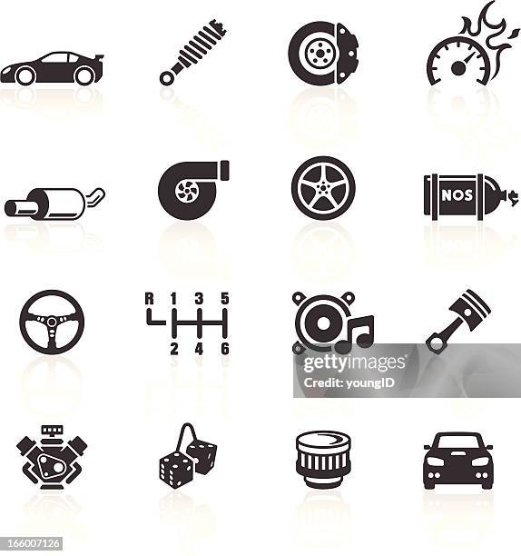 car parts & performance icons - exhaust pipe white background stock illustrations