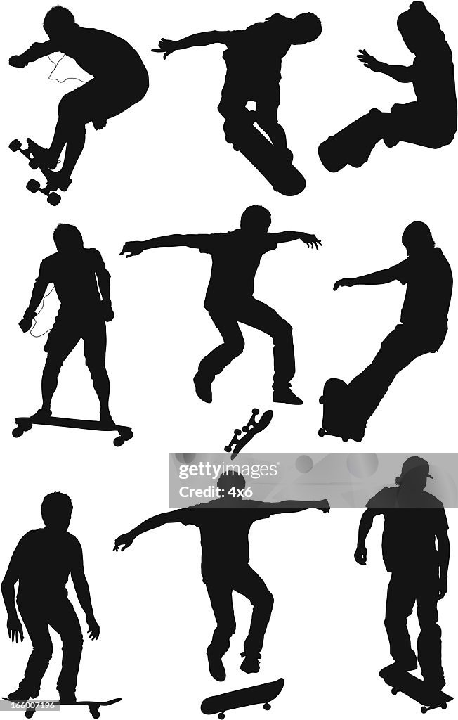 Multiple images of men skateboarding