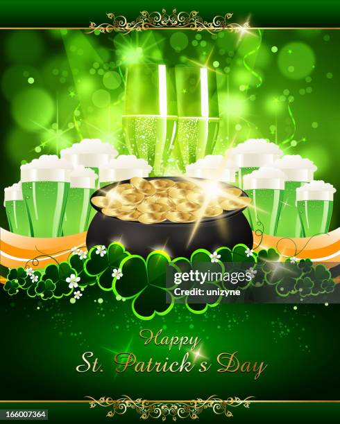 st patrick's day background with pot of gold coins - single flower transparent background stock illustrations
