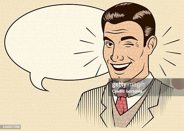 retro winking man with speech bubble - winking stock illustrations