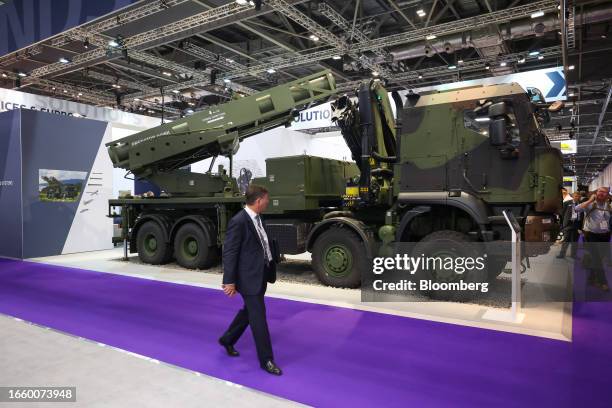 Krauss-Maffei Wegmann EuroPULS MRL mounted on an Iveco Trakker 8X8 chassis on the opening day of the Defence and Security Equipment International...