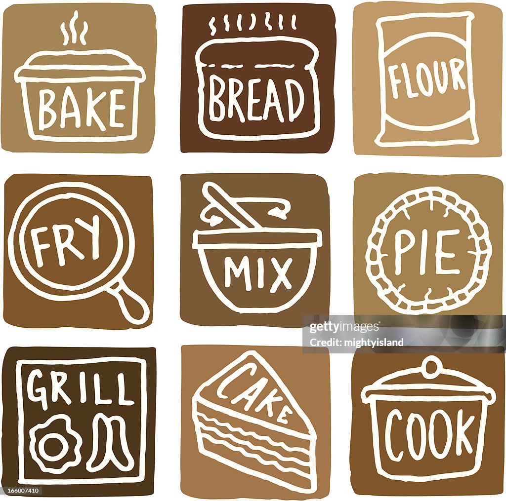 Baking and cooking icons block icon set