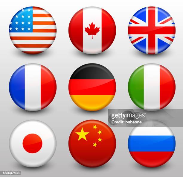 worldwide flag button pins collection - japan stock illustrations