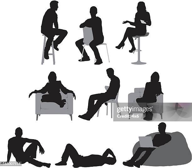 multiple images of people sitting - legs crossed at knee stock illustrations