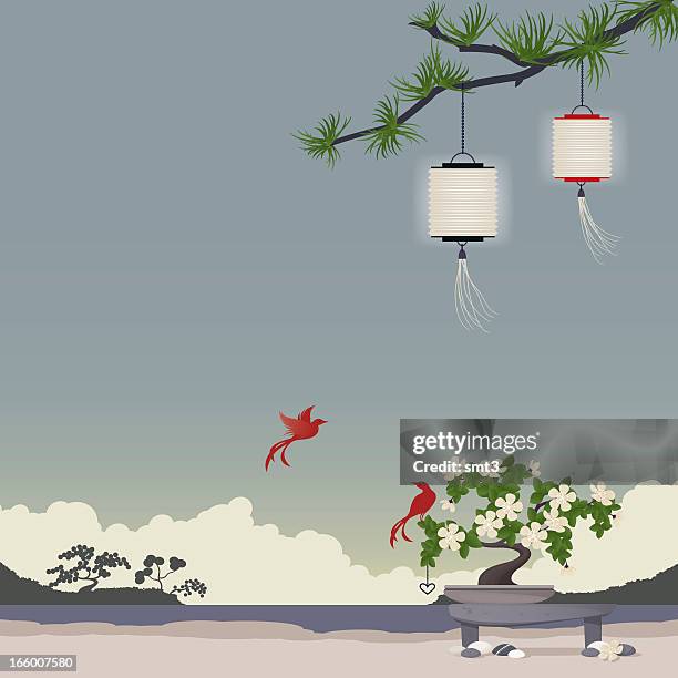 bonsai garden - asia beach stock illustrations