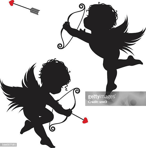 ilustraciones, imágenes clip art, dibujos animados e iconos de stock de silueta cupids - arrow bow and arrow
