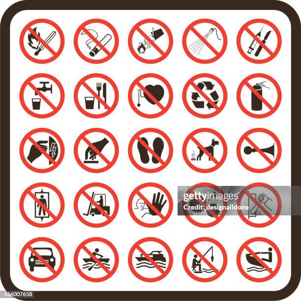 simple prohibited warning signs - caution symbol stock illustrations