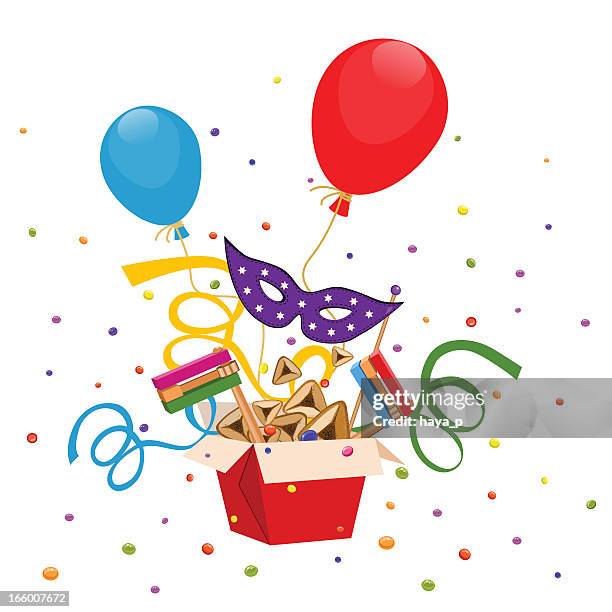 purim - confetti falling on white stock illustrations