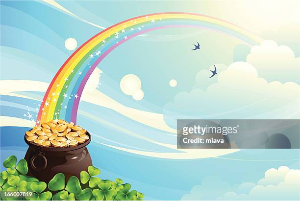 pot with coins - st patricks day stock illustrations