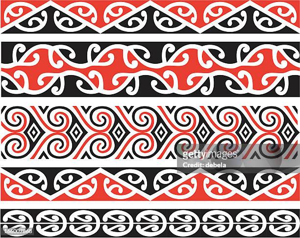 kowhaiwhai designs in color - koru pattern stock illustrations