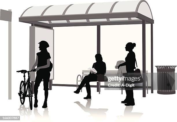 bicycle bus stop - bus stop stock illustrations