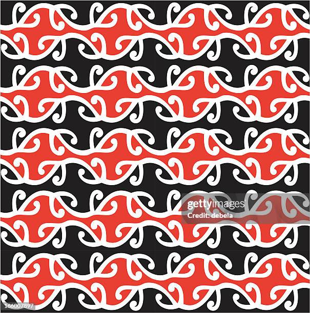 seamless maori kowhaiwhai design - koru pattern stock illustrations