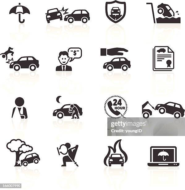 car accident & insurance icons - car crash illustration stock illustrations