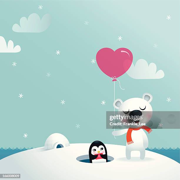 ilustrações, clipart, desenhos animados e ícones de bear & penguin - valentines day home