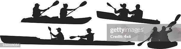 multiple images of people kayaking - people on canoe clip art stock illustrations