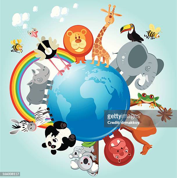 world animals - biodiversity stock illustrations