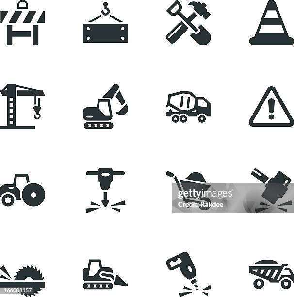 stockillustraties, clipart, cartoons en iconen met construction silhouette icons - crane machinery