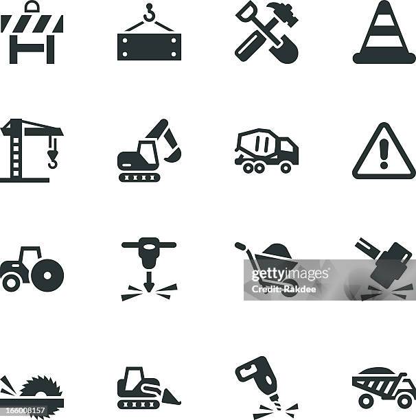 ilustrações, clipart, desenhos animados e ícones de silhueta de construção de ícones - crane machinery