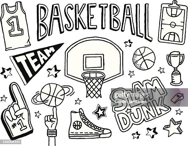 illustrazioni stock, clip art, cartoni animati e icone di tendenza di schizzi di basket - pennant