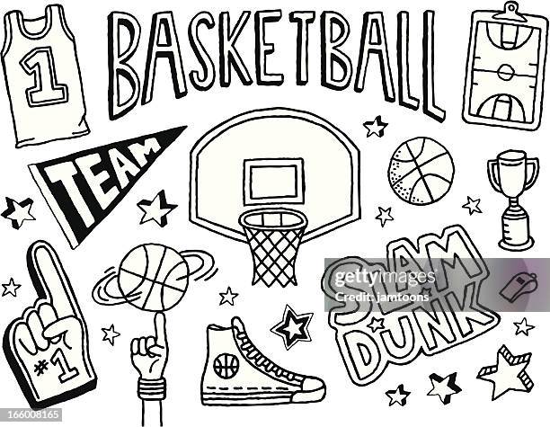 stockillustraties, clipart, cartoons en iconen met basketball doodles - pennant