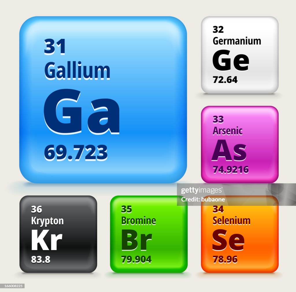 Periodic Table elements (31-35) on different color buttons