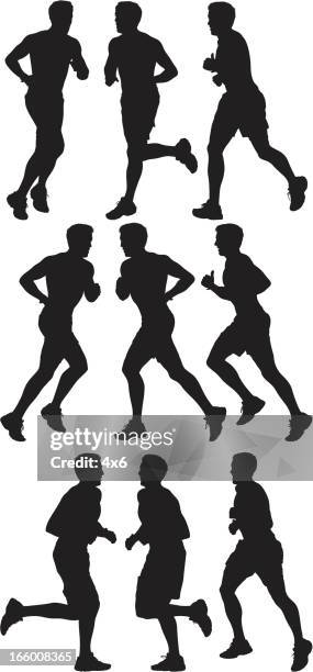 multiple image of a man running - marathon runners side view stock illustrations